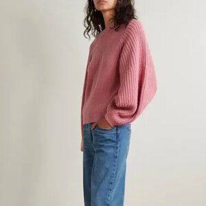 STAUD Aura Ribbed Wool-Blend Sweater Pink Small